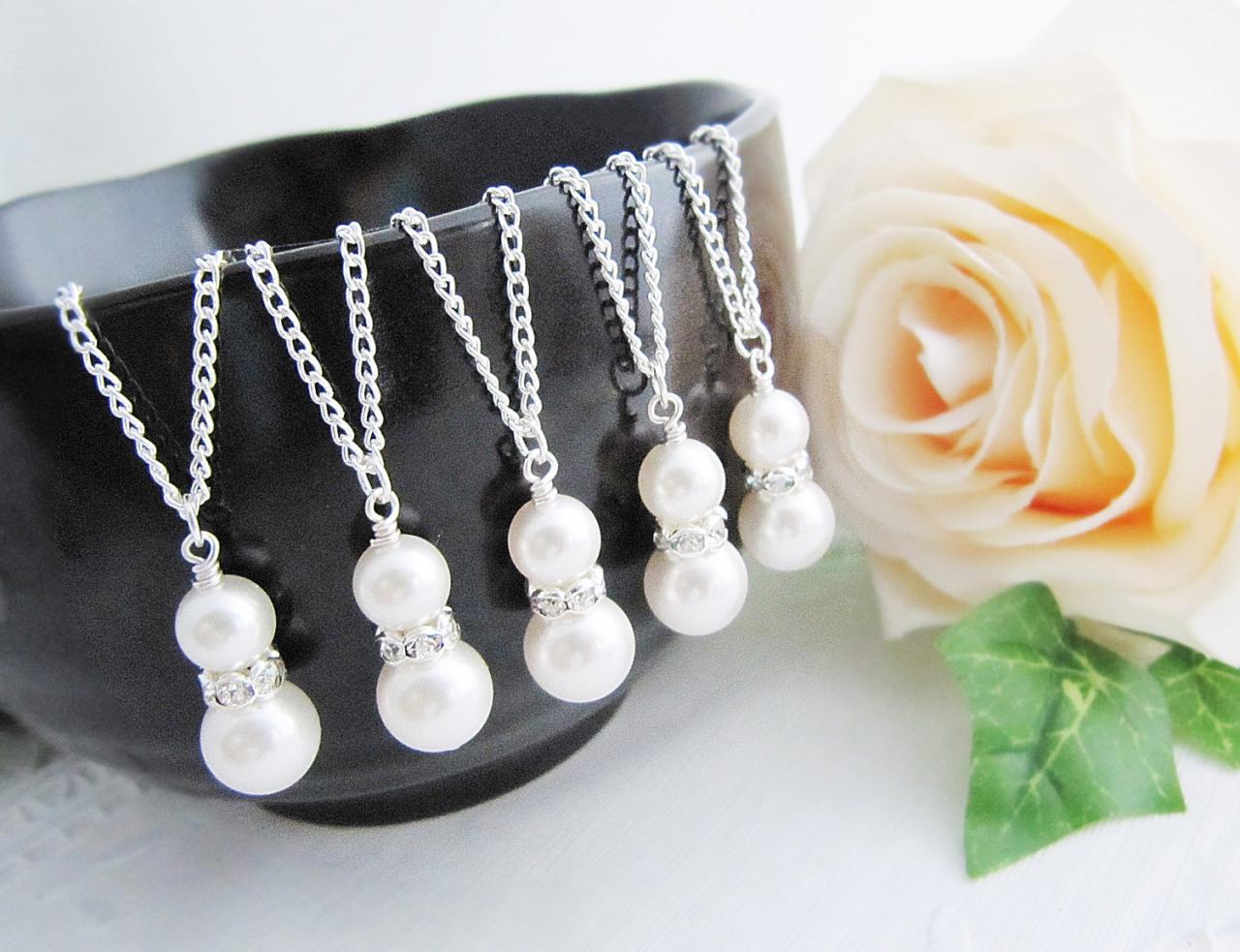 Wedding Jewelry Bridesmaids Gift Swarovski Pearls With Rhinestone Rondelles Bridal Bridesmaid Necklaces
