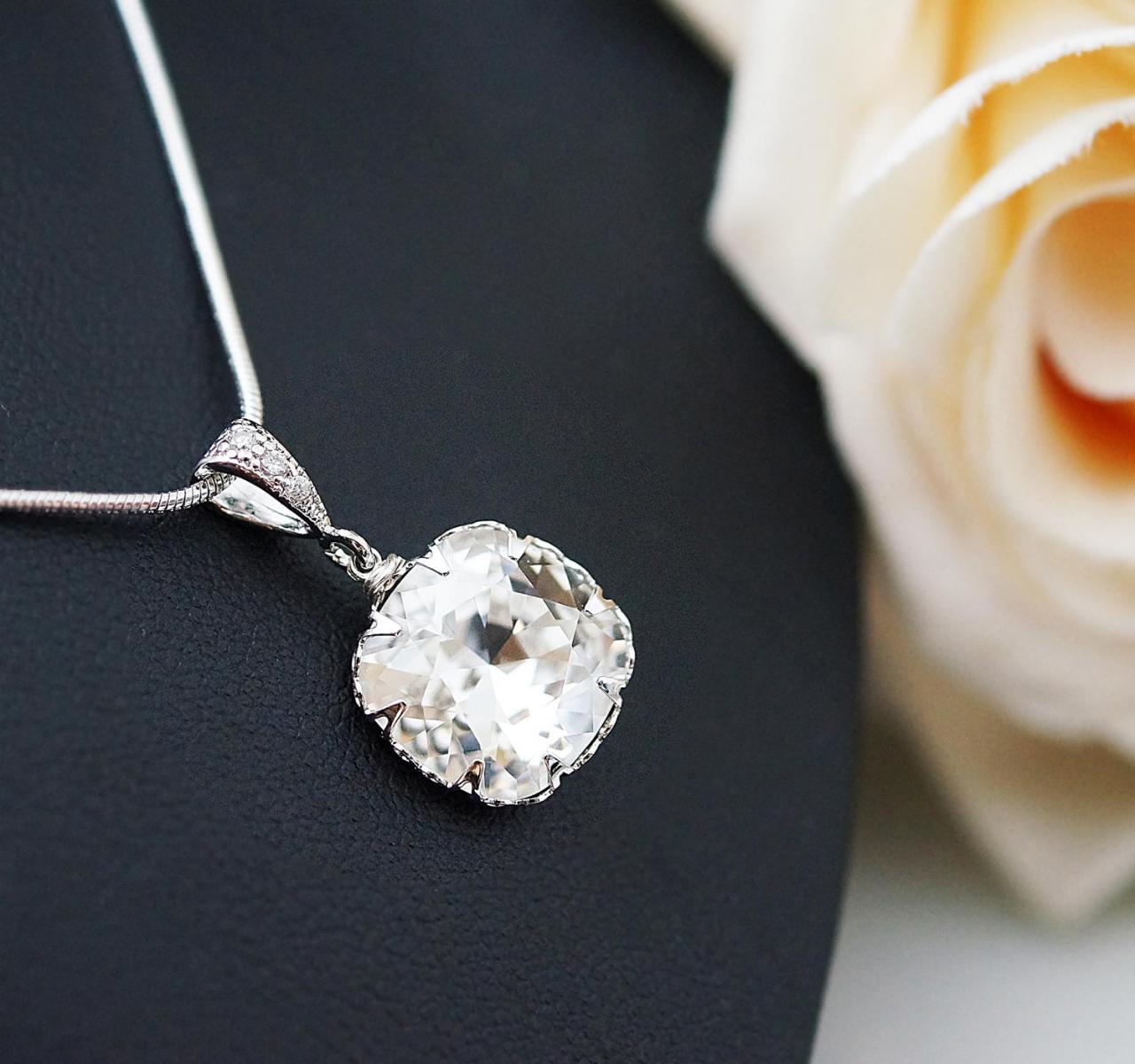 Wedding Jewelry Bridesmaid Jewelry Clear White Swarovski Crystal Square Drops Bridal Necklace Bridesmaid Necklace