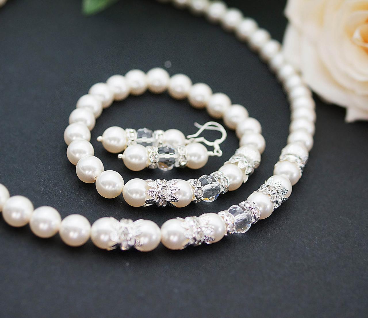 Wedding Jewelry Bridal Necklace Elegant Crystal White Swarovski Pearls