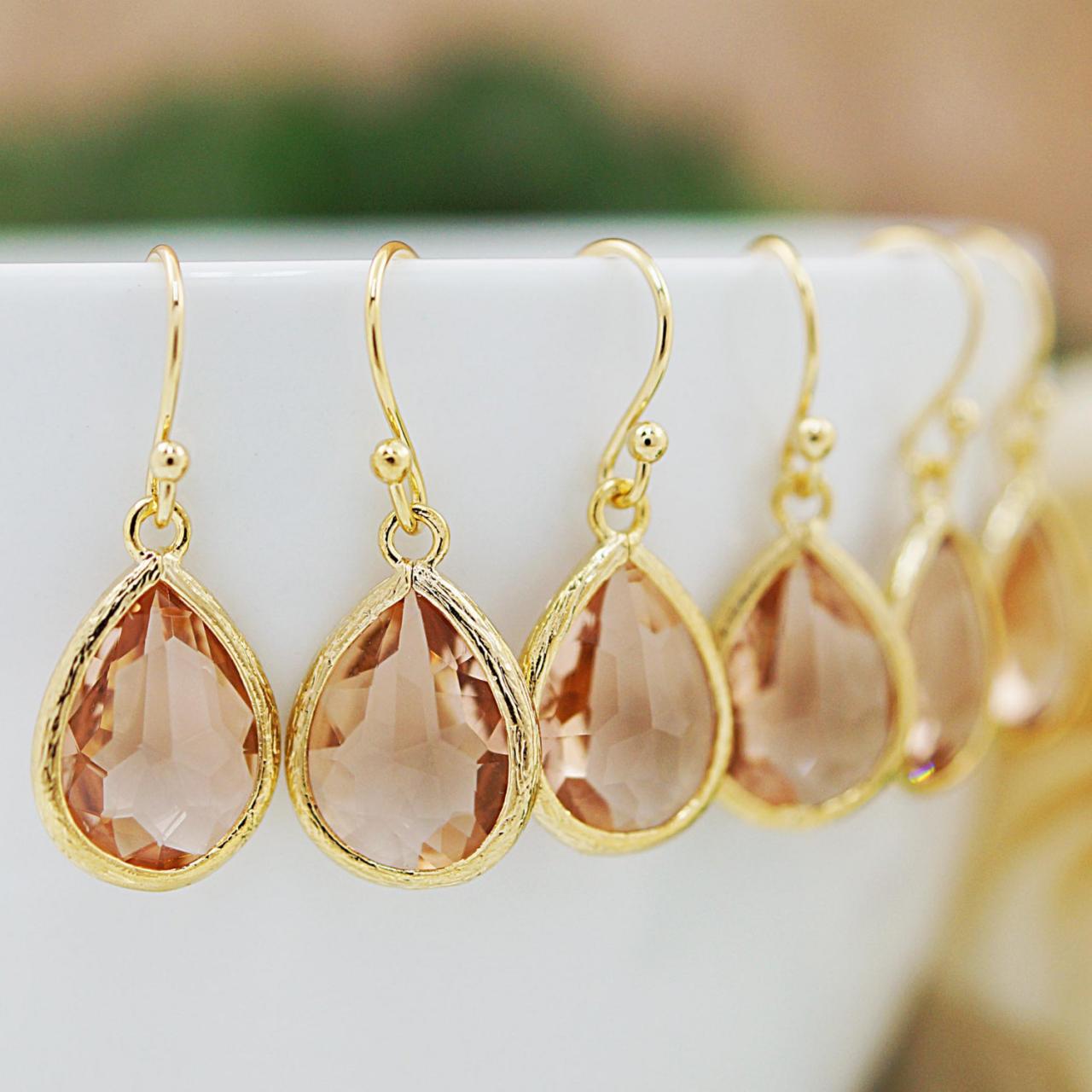 Bridesmaid gifts Bridesmaid Earrings Wedding gift Peach Glass drops dangle earrings Everyday gift for her Christmas gift under 20