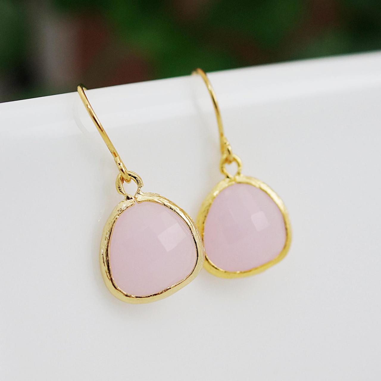 Pink Opal Ice Pink Glass Drop Dangle Earrings - Bridesmaid Gift, Bridesmaid Earrings, Bridesmaid Jewelry, Wedding, Christmas Gift For Her