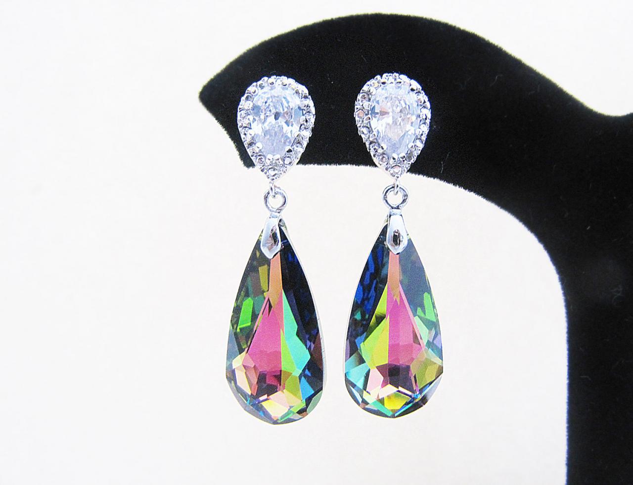 Wedding Jewelry Cubic Zirconia Ear Posts With Large Vitrail Medium