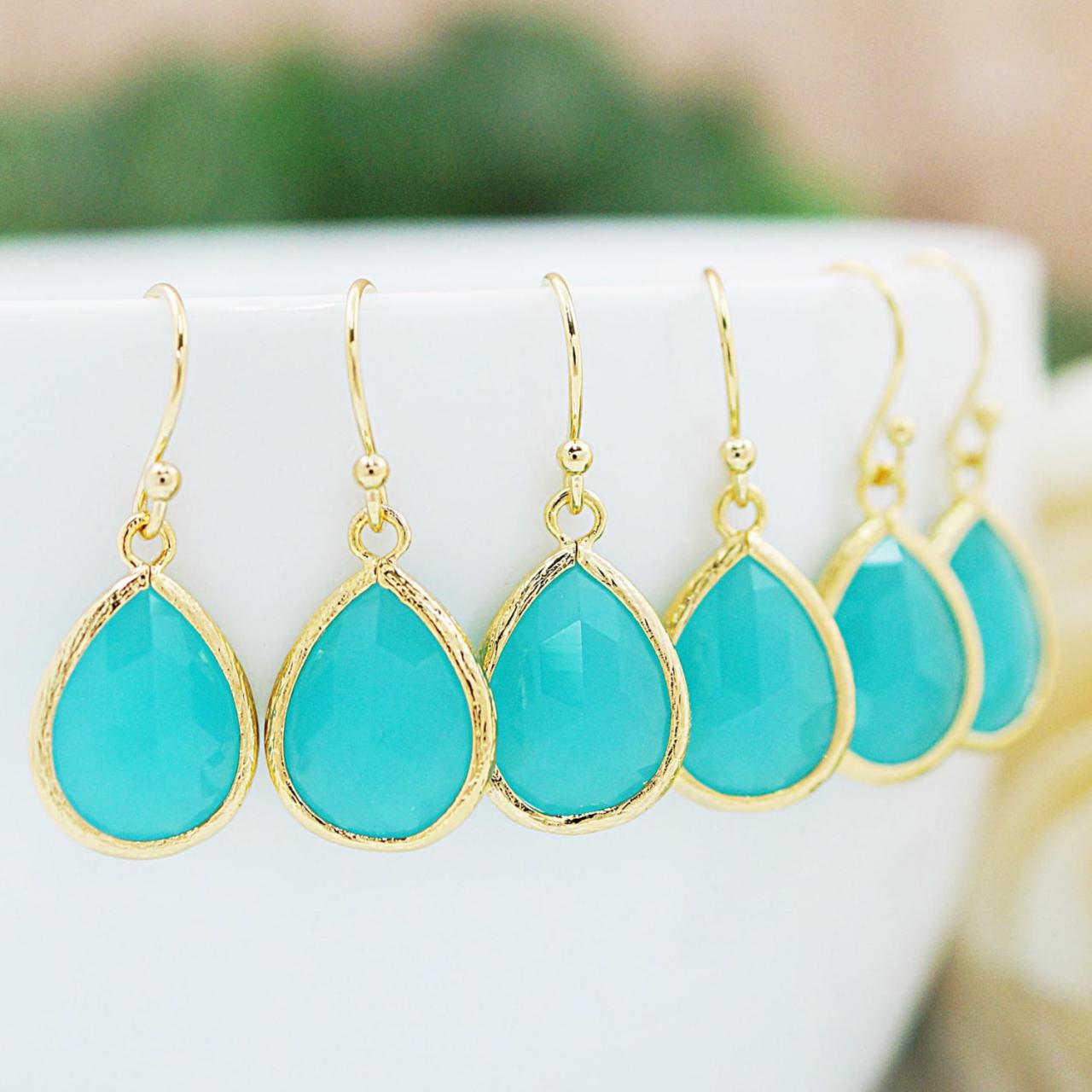 Bridesmaid gifts Bridesmaid Earrings Wedding gift Mint Opal Glass drops dangle earrings Everyday gift for her Christmas gift under 20