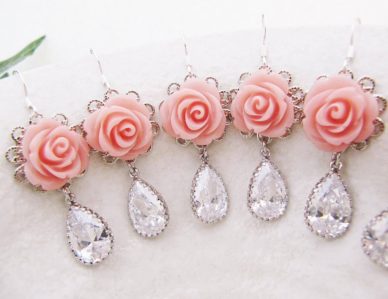 Wedding Jewelry Bridesmaid Gifts Bridal Earrings Bridesmaid Earrings Rose Flower Cabochon With Cubic Zirconia Tear Drops 16 Colors To Choose