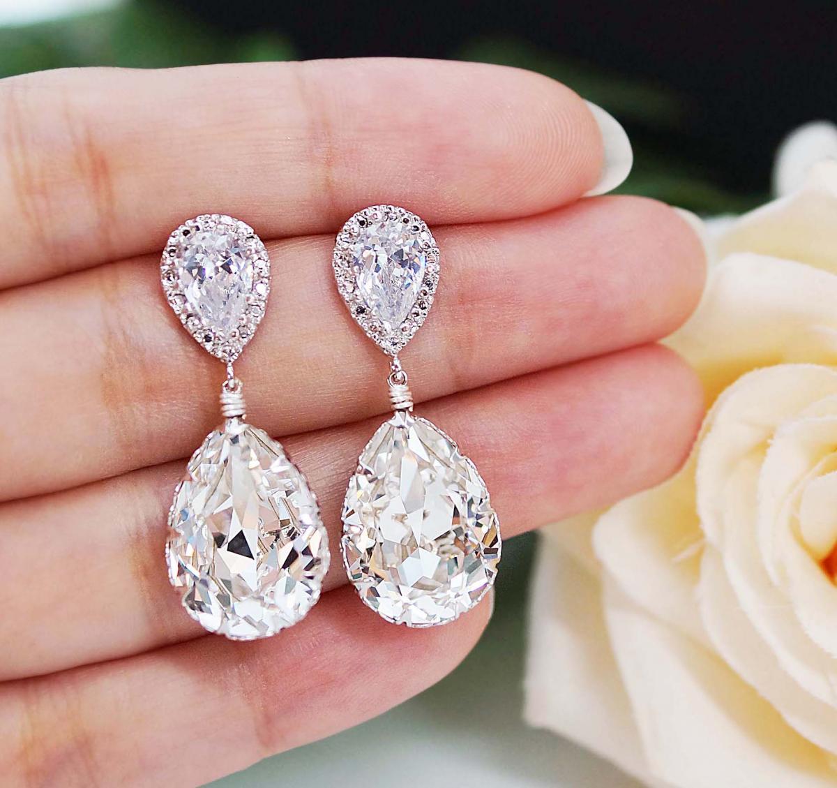 Wedding Jewelry Bridal Earrings Bridesmaid Earrings Cubic Zirconia Earrings With Clear White Swarovski Crystal Tear Drops