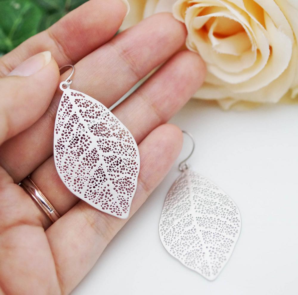 Modern Jewelry Modern Earrings Matte Rodium Plated Leaf Earrings . For