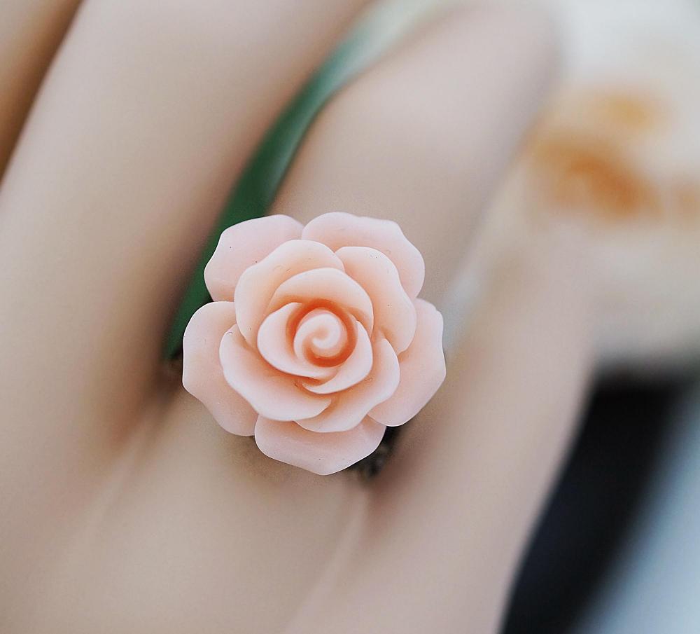 Everyday Wear Jewelry Light Pink Blush Rose Flower Cabochon Victorian Style Ring