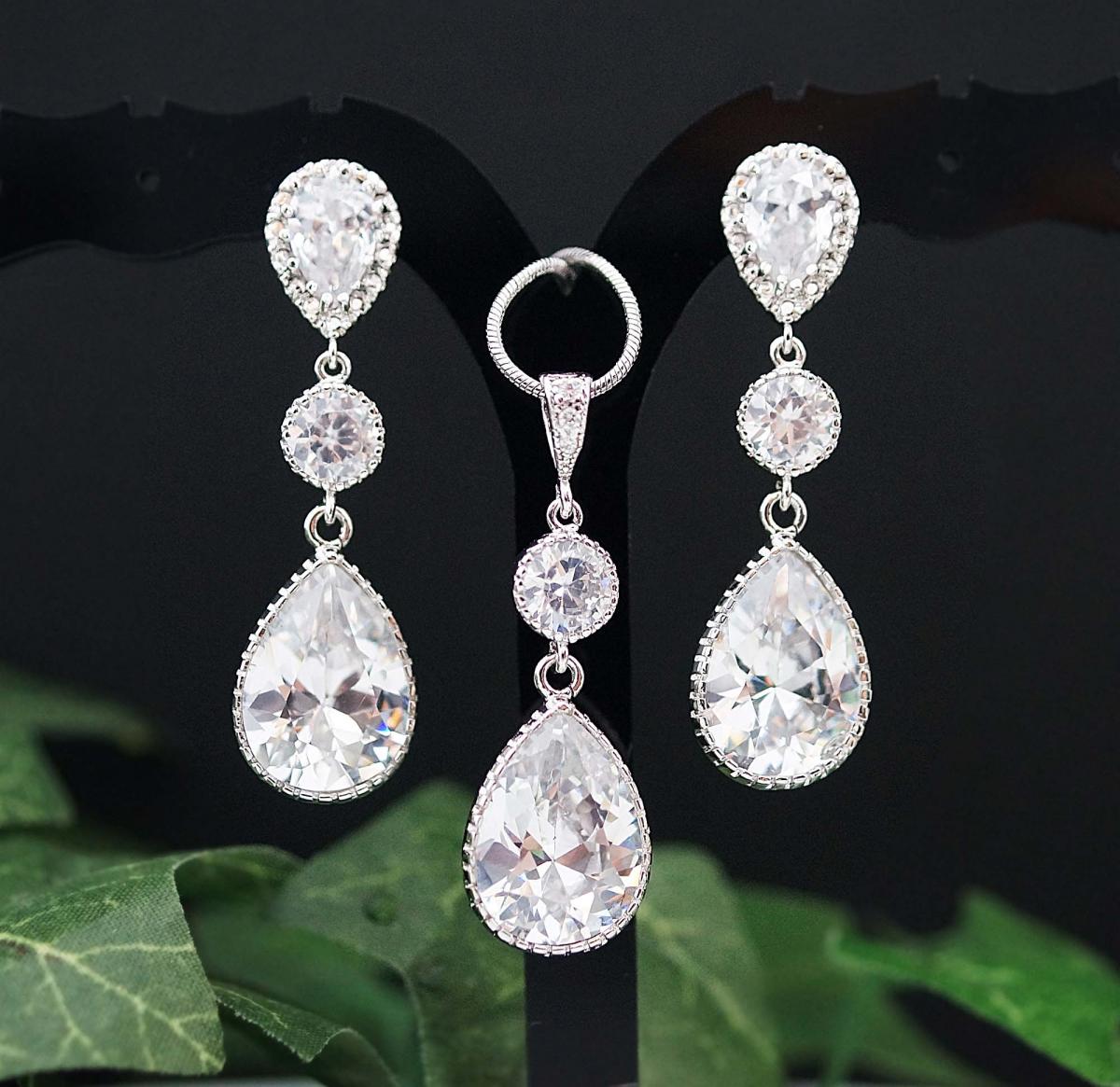 Wedding Bridal Jewelry Bridal Earrings Bridal Earrings Cubic zirconia earrings with clear white cubic zirconia Crystal Tear drops