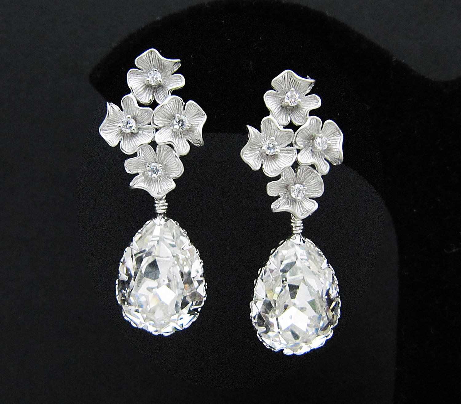 Wedding Jewelry Bridal Earrings Bridesmaid Earrings Flower With Cubic